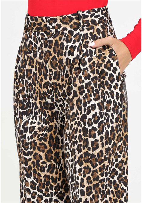 Pantalone elegante beige da donna in crêpe stampato animalier ELISABETTA FRANCHI | PA05547E2B85